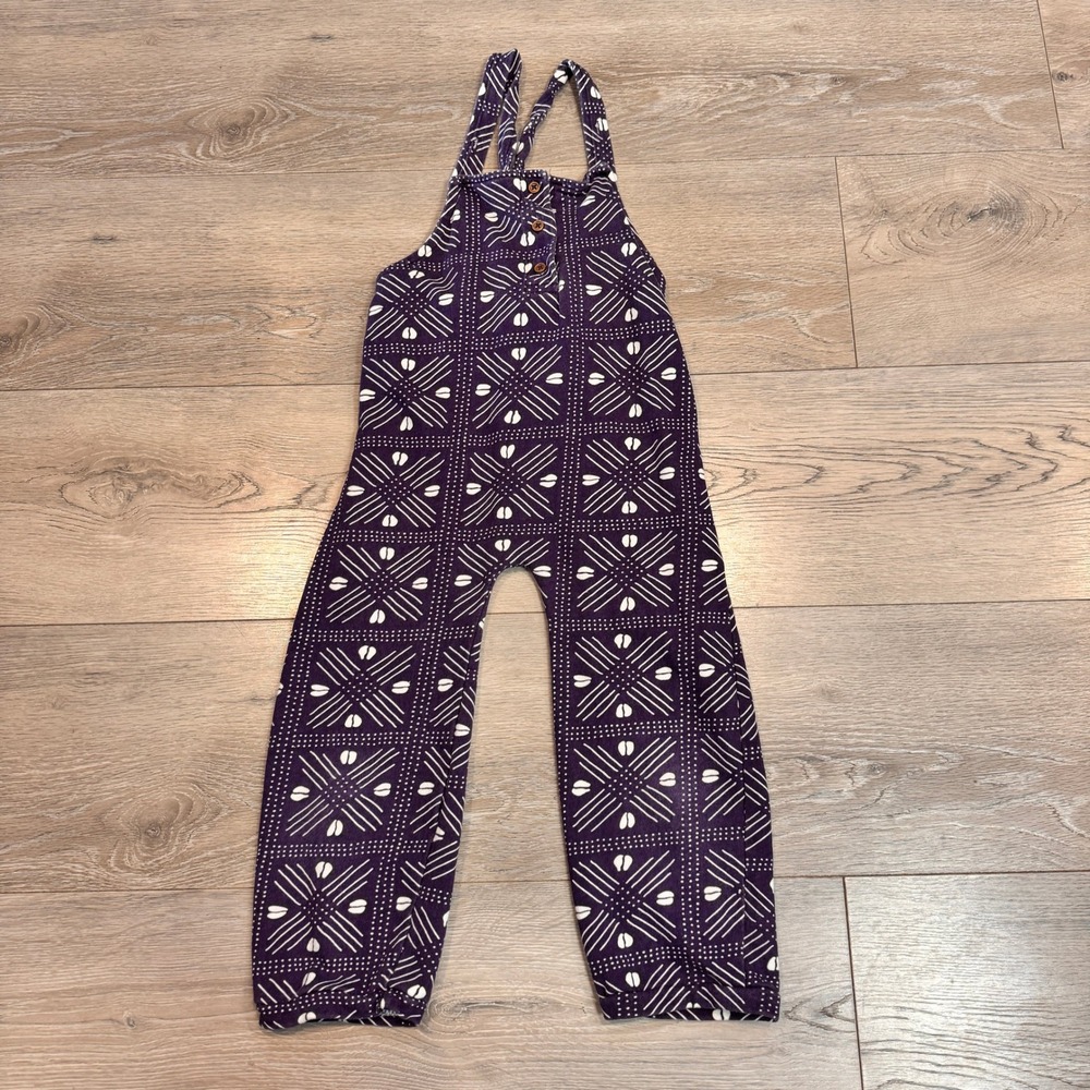 ade + ayo 4T Purple White Geometric Print Cotton Overalls Jumpsuit‎ Sweatsuit